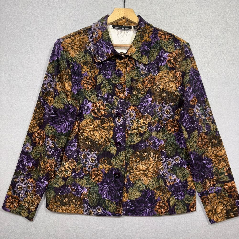 Briggs New York Floral Shirt‎ Jacket L Purple Retro Baroque Whimsygoth Fairy